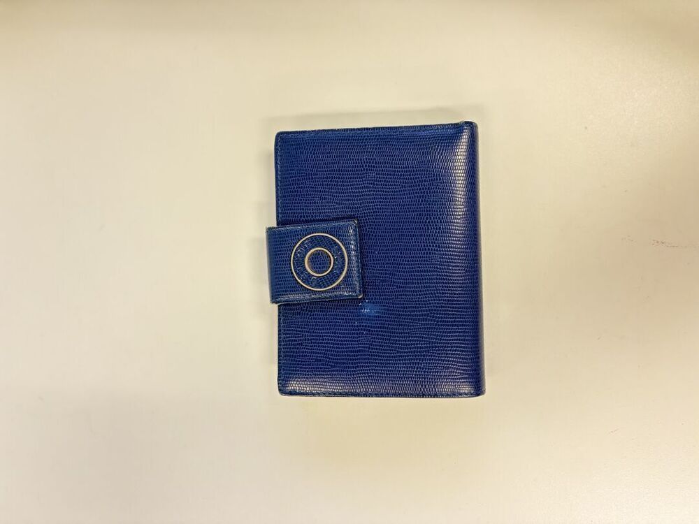 Bvlgari Blue Lizard Embossed Leather Logo Snap Wallet
